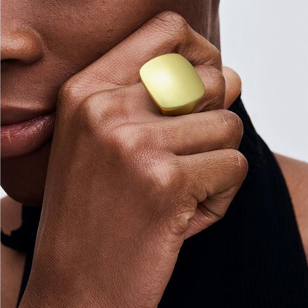 Gold Signet Ring with Matte Finish and Bold Statement Ring Design; New!